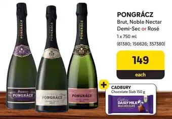 Makro PONGRÁCZ Brut, Noble Nectar Demi-Sec or Rosé + CADBURY Chocolate Slab 150g offer