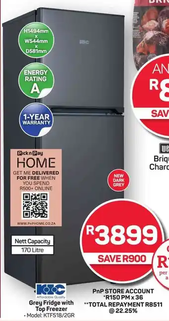 Pick n Pay Hypermarket Grey Fridge with Top Freezer offer