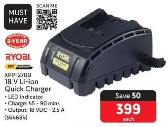 Makro RYOBI XPP-2700 18 V Li-ion Quick Charger offer