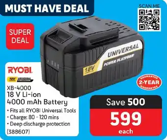 Makro RYOBI XB-4000 18 V Li-ion 4000 mAh Battery offer