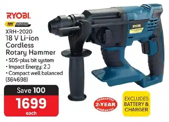 Makro RYOBI XRH-2020 18 V Li-ion Cordless Rotary Hammer offer