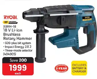 Makro RYOBI XBRH-18 18 V Li-ion Brushless Rotary Hammer offer