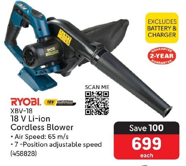 RYOBI XBV18 18 V Liion Cordless Blower offer at Makro