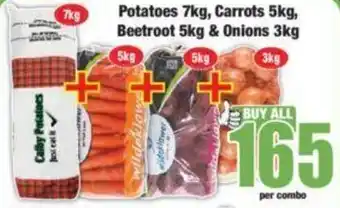 Boxer Potatoes 7kg, Carrots 5kg, Beetroot 5kg & Onions 3kg offer