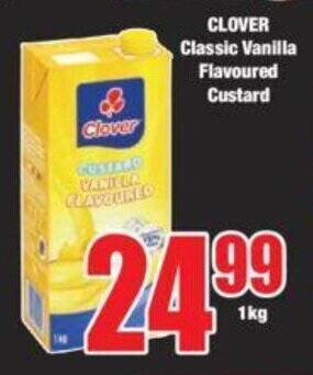 CLOVER Classic Vanilla Flavoured Custard 1kg offer at Boxer