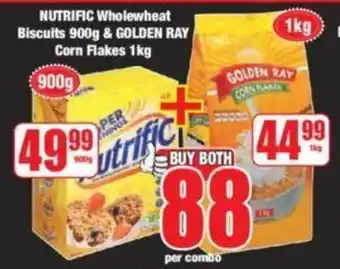 Boxer NUTRIFIC Wholewheat Biscuits 900g & GOLDEN RAY Corn Flakes 1kg offer