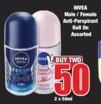 Boxer NIVEA Male/Female Anti-Perspirant Roll On Assorted offer