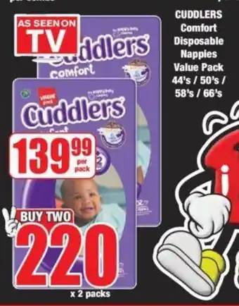 Boxer CUDDLERS Comfort Disposable Nappies Value Pack 44's/50's/58's/66's offer