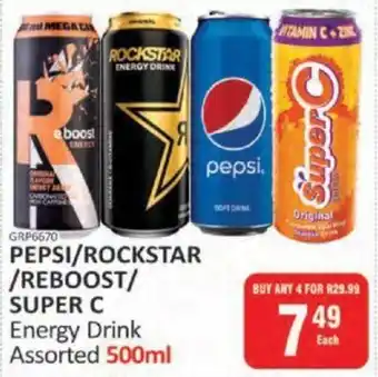 KitKat Cash and Carry PEPSI/ ROCKSTAR/ REBOOST/ SUPER C Energy Drink Assorted 500ml offer