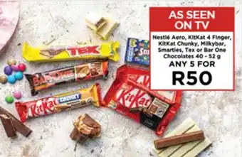 Food Lover's Market Nestlé Aero, KitKat 4 Finger, KitKat Chunky, Milkybar, Sm Smarties, Tex or Bar One Chocolates 40-52g offer