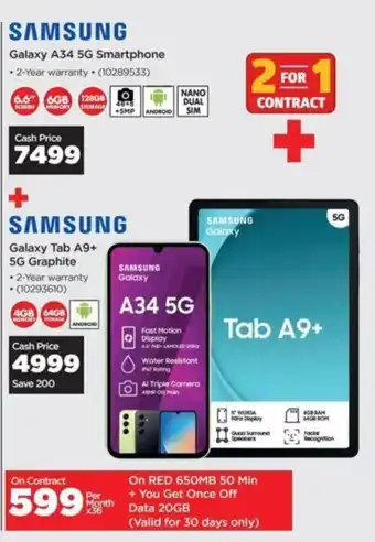 HiFi Corp SAMSUNG Galaxy A34 5G Smartphone + SAMSUNG Galaxy Tab A9+ 5G Graphite offer