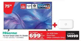 HiFi Corp Hisense 75-inch Smart UHD TV 75A6K offer