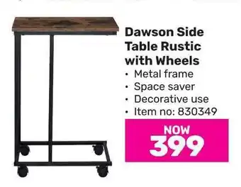 Game Dawson Side Table Rustic with Wheels offer