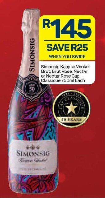 Simonsig Kaapse Vonkel Brut, Brut Rose, Nectar or Nectar Rose Cap Classique 750ml