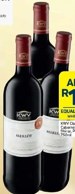 Pick n Pay Liquor KWV Classic Collection Cabernet Sauvignon, Shiraz, Pinotage or Merlot 3x750ml offer