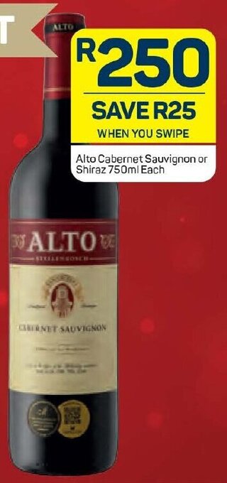 Pick n Pay Liquor Alto Cabernet Sauvignon or Shiraz 750ml offer