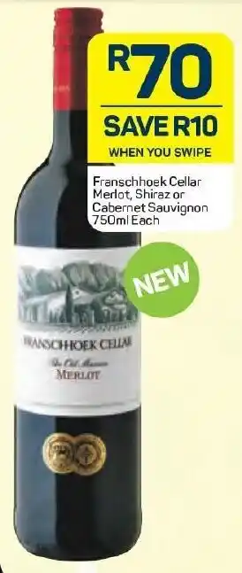 Pick n Pay Liquor Franschhoek Cellar Merlot, Shiraz or Cabernet Sauvignon 750ml offer