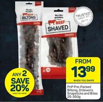 Pick n Pay PnP Pre-Packed Biltong, Dröewors, Snapsticks and Bites 25-350g offer