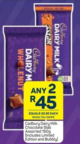 Pick n Pay Cadbury Dairy Milk Chocolate Slab Assorted 150g offer