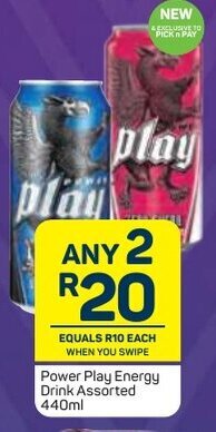Pick n Pay Power Play Energy Drink Assorted 440ml offer