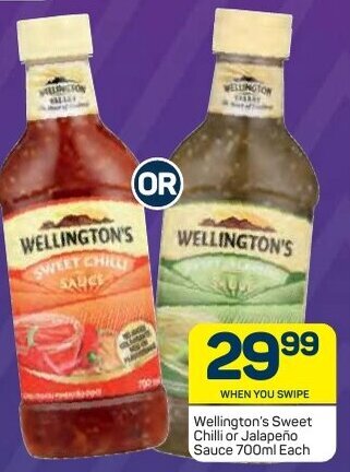 Pick n Pay Wellington's Sweet Chilli or Jalapeño Sauce 700ml offer