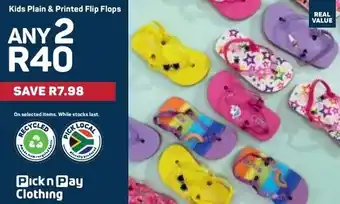 Pick n Pay Kids Plain & Printed Flip Flops offer