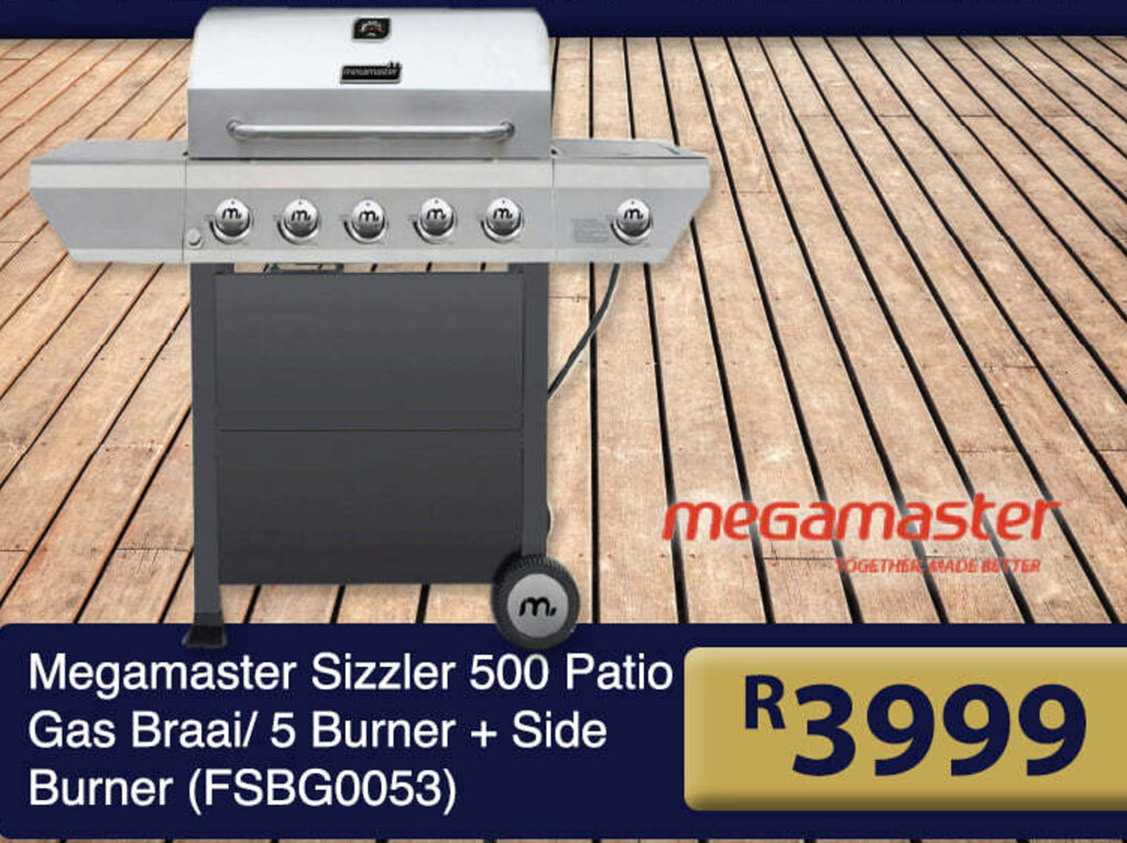 Megamaster Sizzler 500 Patio Gas Braai/5 Burner + Side Burner offer at