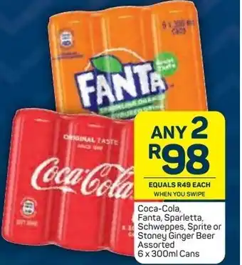 Pick n Pay Coca-Cola, Fanta, Sparletta, Schweppes, Sprite or Stoney Ginger Beer Assorted 6x300ml offer