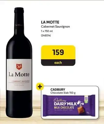 Makro LA MOTTE Cabernet Sauvignon 1x 750ml + CADBURY Chocolate Slab 150g offer