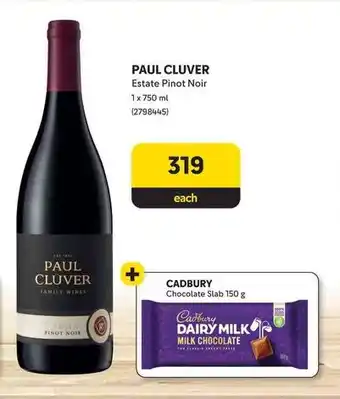 Makro PAUL CLUVER Estate Pinot Noir 1x750ml + CADBURY Chocolate Slab 150g offer