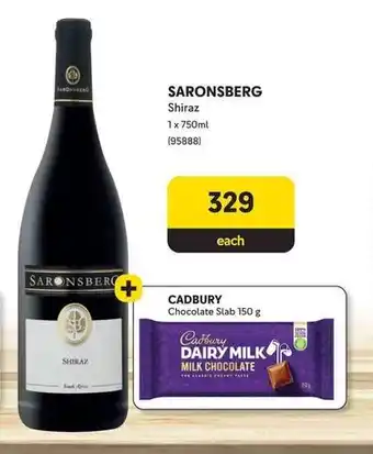 Makro SARONSBERG Shiraz 1 x 750ml + CADBURY Chocolate Slab 150g offer