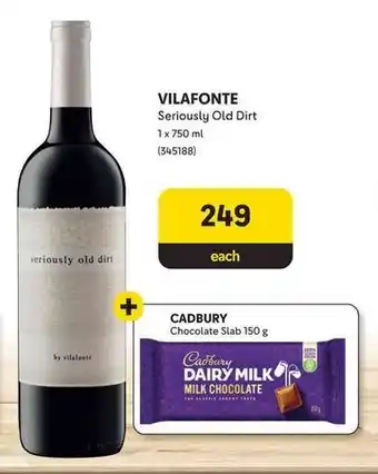 Makro VILAFONTE Seriously Old Dirt 1x 750ml + CADBURY Chocolate Slab 150g offer