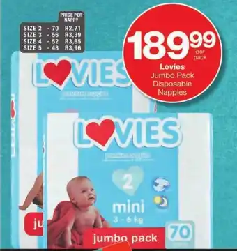Checkers Lovies Jumbo Pack Disposable Nappies offer