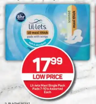 Pick n Pay Hypermarket Lil-lets Maxi Single Pack Pads 7-10's Assorted Each offer