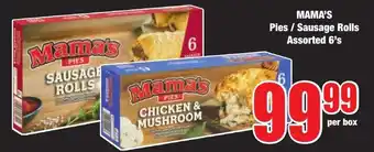 Boxer Superstores MAMA'S Pies / Sausage Rolls Assorted 6's offer