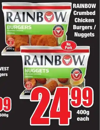 Boxer Superstores RAINBOW Crumbed Chicken Burgers/ Nuggets offer