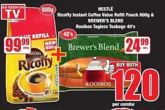 Boxer Superstores NESTLÉ Ricoffy Instant Coffee Value Refill Pouch 800g & BREWER'S BLEND Rooibos Tagless Teabags 40's offer