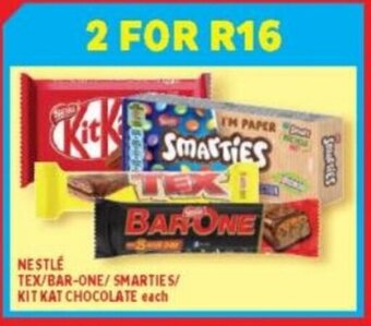Nestle Tex/ Bar-One / Smarties / Kit-Kat Chocolate each
