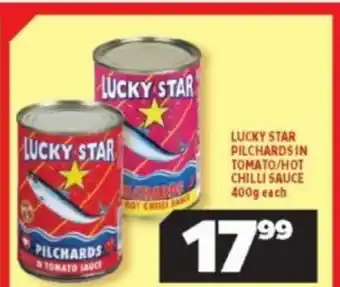 Usave Lucky Star Pilchards in Tomato / Hot Chilli Sauce 400g each offer