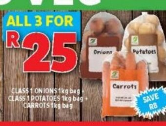 Usave Class 1 Onions 1kg bag + Class 1 Potatoes 1kg bag + Carrots 1kg bag offer