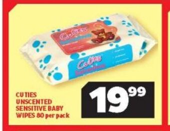 Usave Cuties Unscented Sensitive Baby Wipes 80 per pack offer