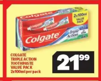 Usave Colgate Triple Action Toothpaste Value Pack 2 x 100ml per pack offer