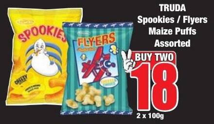 TRUDA Spookies / Flyers Maize Puffs Assorted offer at Boxer Superstores