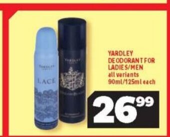 Usave Yardley Deodorant for Ladies / Men All Variants 90ml / 125ml each offer