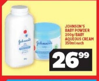 Usave Johnson's Baby Powder 200g/ Baby Aqueous Cream 350ml each offer