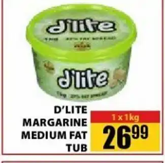 Jumbo D'Lite Margarine Medium Fat Tub 1 x 1kg offer