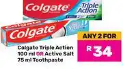 Game Colgate Triple Action 100ml Or Active Salt 75ml Toothpaste-For Any 2 offer