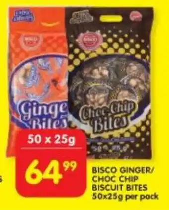 BISCO GINGER/ CHOC CHIP BISCUIT BITES 50x25g per pack
