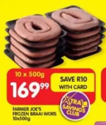 Shoprite FARMER JOE'S FROZEN BRAAI WORS 10x500g offer