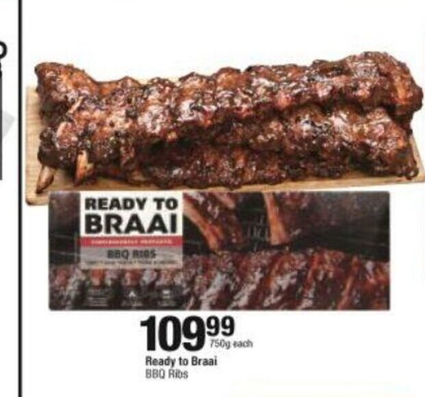 Ready to Braai BBQ Ribs 750g each offer at Checkers